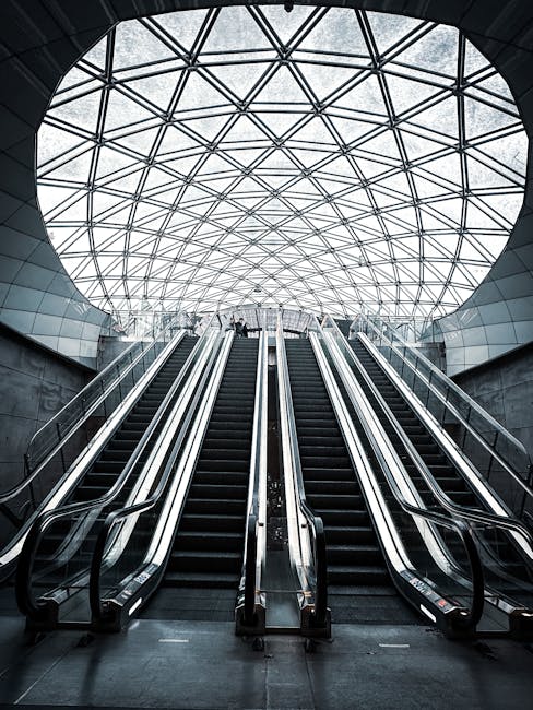 Modern glass infrastructure with escalators