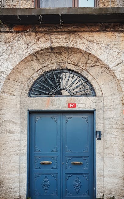 Ornate blue corporate entrance